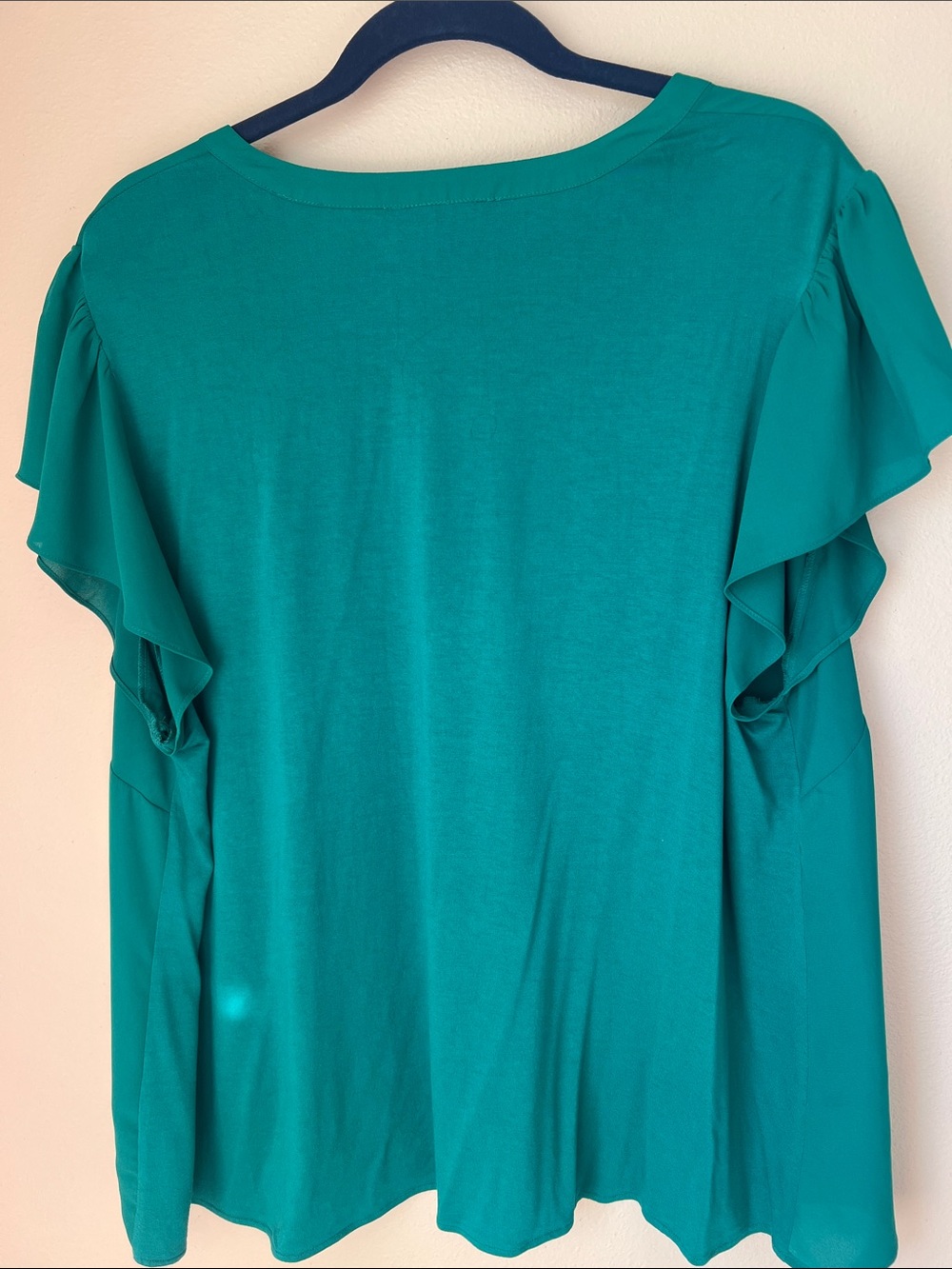 Daniel Rainn Teal Lattice V-Neck Ruffle Sleeve Blouse - Picture 3 of 3
